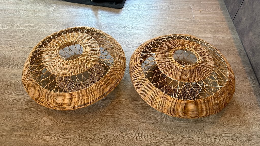 Set van 2 grote rotan lampenkappen – Handgemaakt uit Bali, 70 cm, Rond, Nieuw, Ophalen