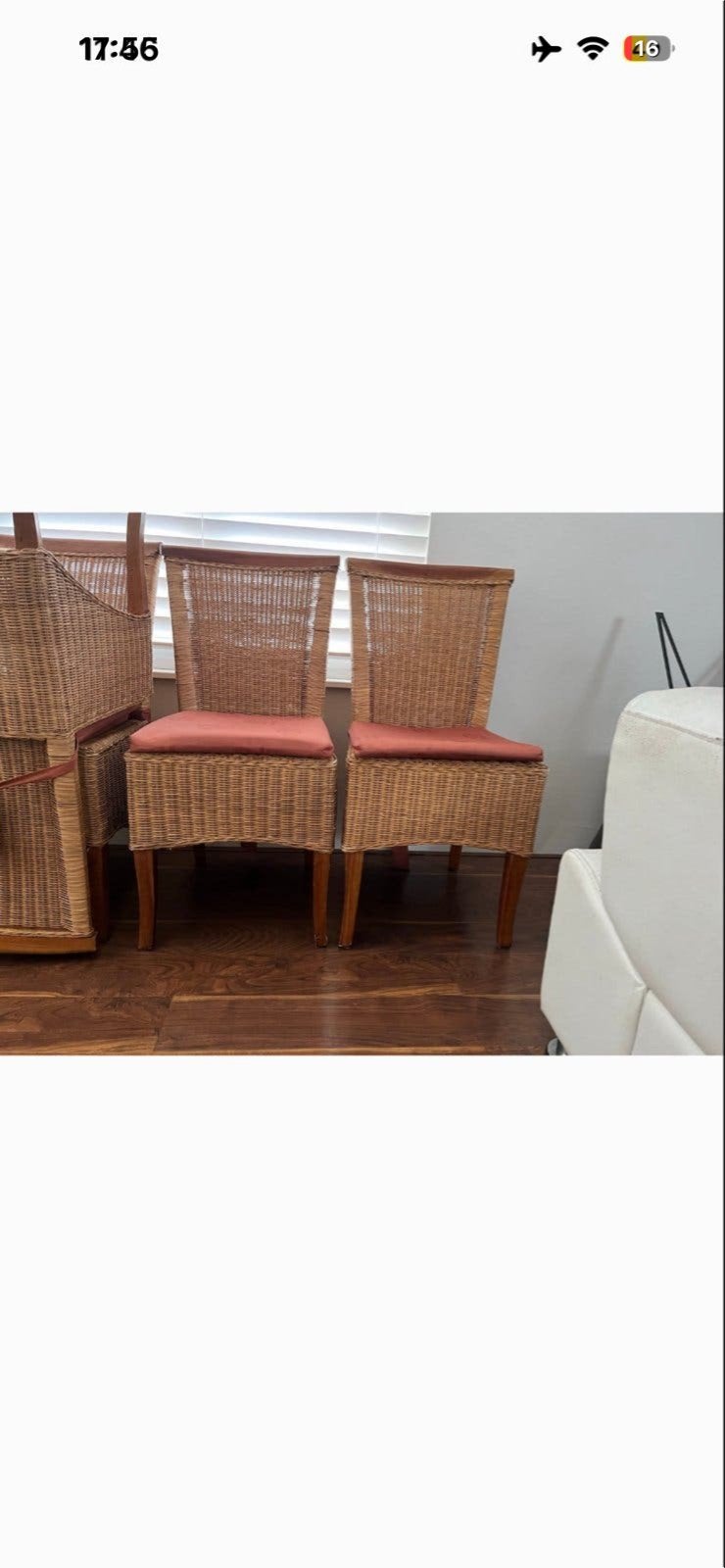 Set van 4 rotan eet stoelen met kussens, Gebruikt, Bruin, Riet of Rotan, Ophalen of Verzenden