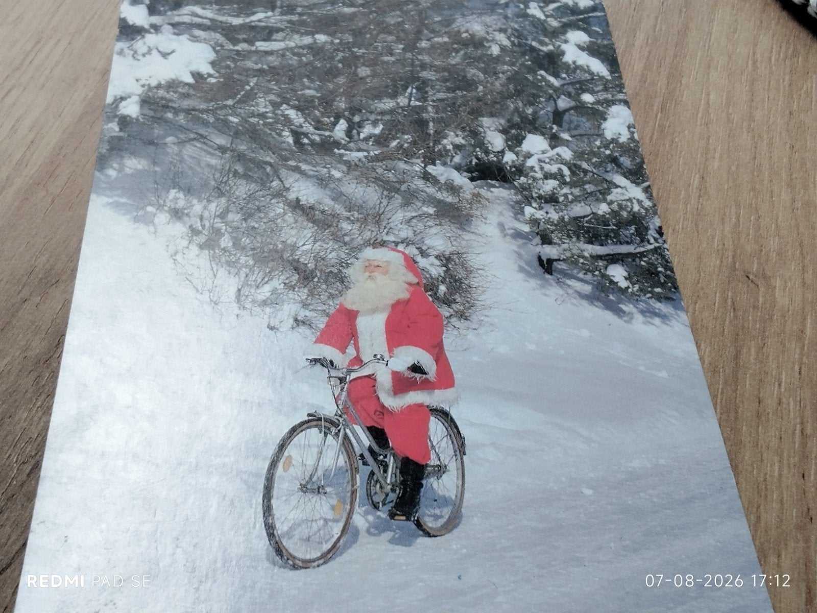 Kerstman op fiets - Vintage Kinderpostzegel Ansichtkaart, Ophalen of Verzenden