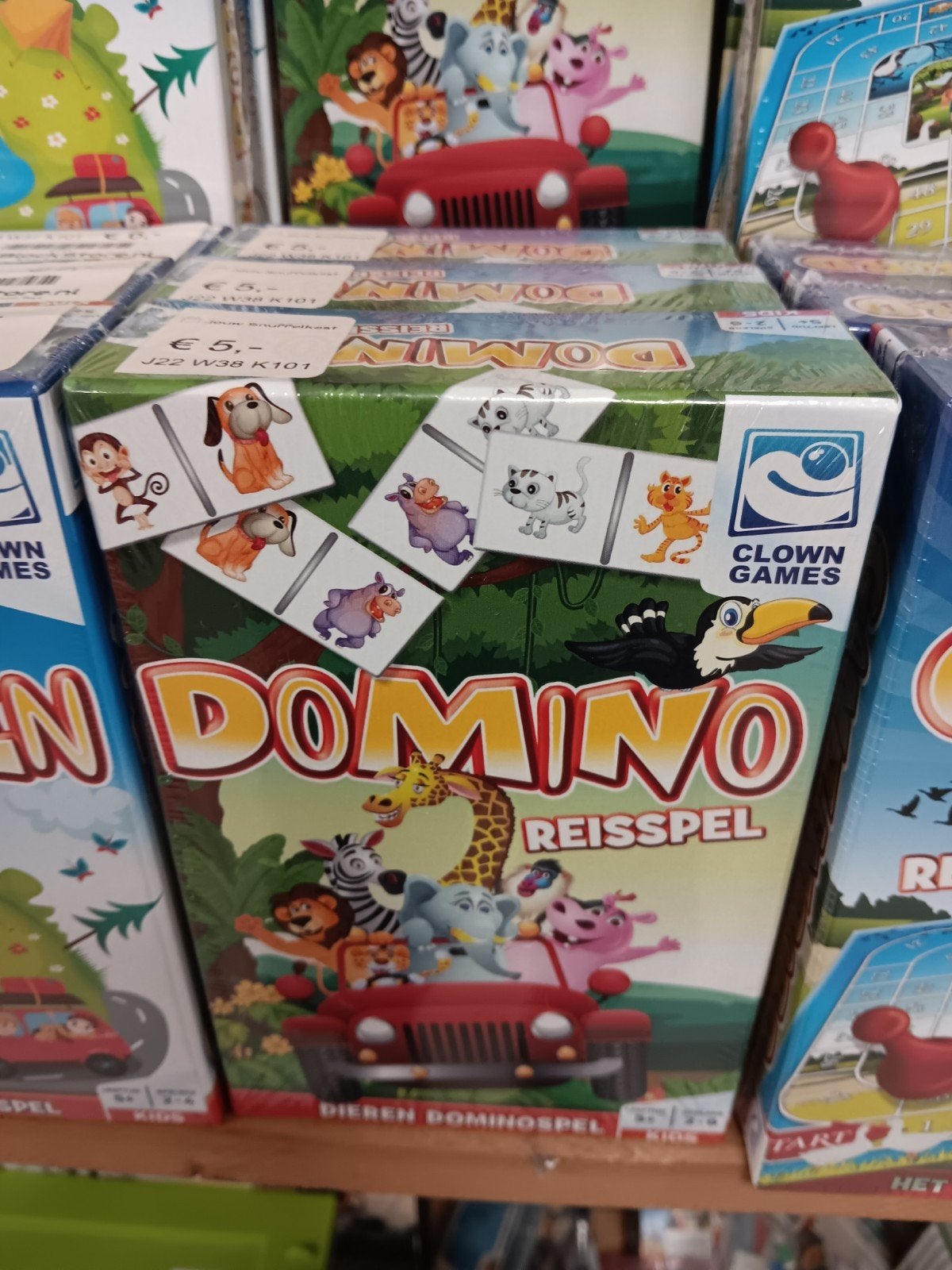Domino Reisspel Dieren - Clown Games, Hobby en Vrije tijd, Gezelschapsspellen | Bordspellen, Nieuw, Een of twee spelers, Drie of vier spelers