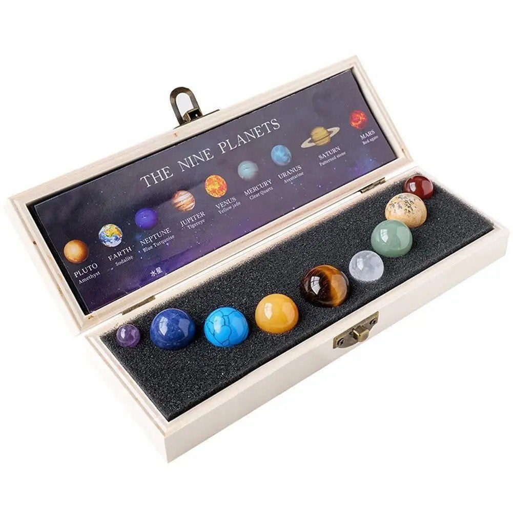 Prachtige natuurstenen set Zonnestelsel 9 planeten (20x7cm), Verzamelen, Ophalen of Verzenden, Mineraal