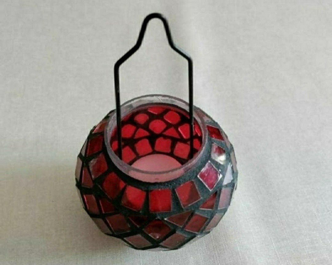 KAARShouders,Hangend,Mozaïek,Rood,Waxinelichtjes,Vintage, Overige materialen, 8 cm, Waxinelichthouder, Nieuw