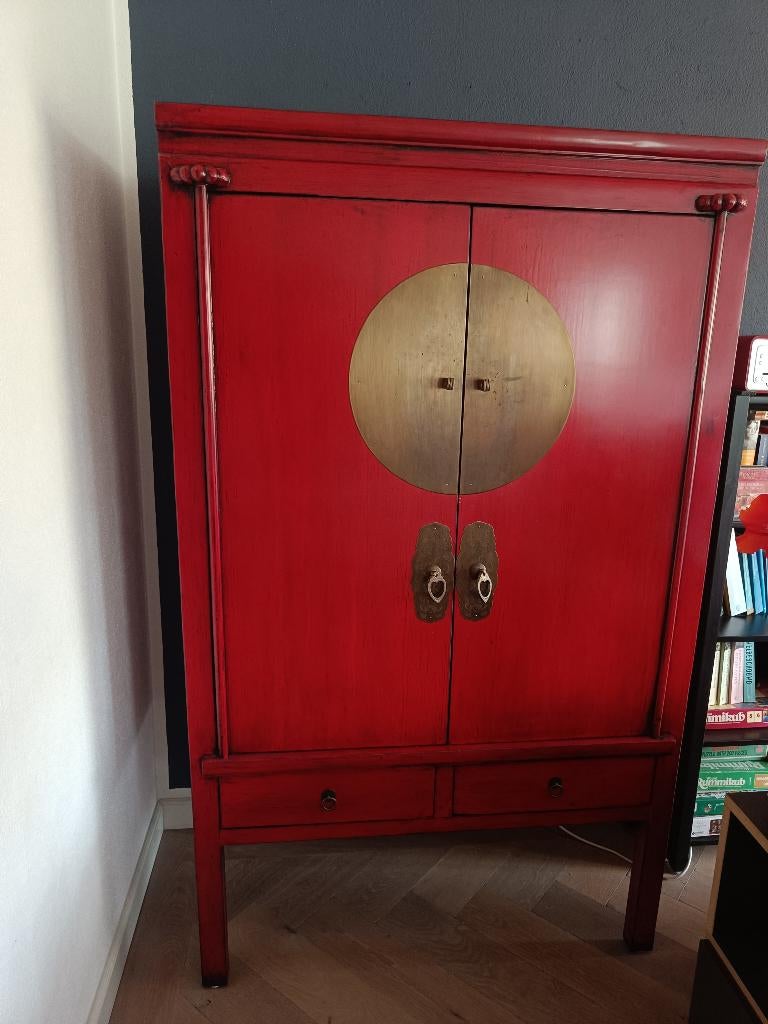 Chinese orientaalse bruidskast, prachtig diep rood (ZGAN), 100 tot 150 cm, Orientaals, Chinees, Design, Oosters, Zo goed als nieuw
