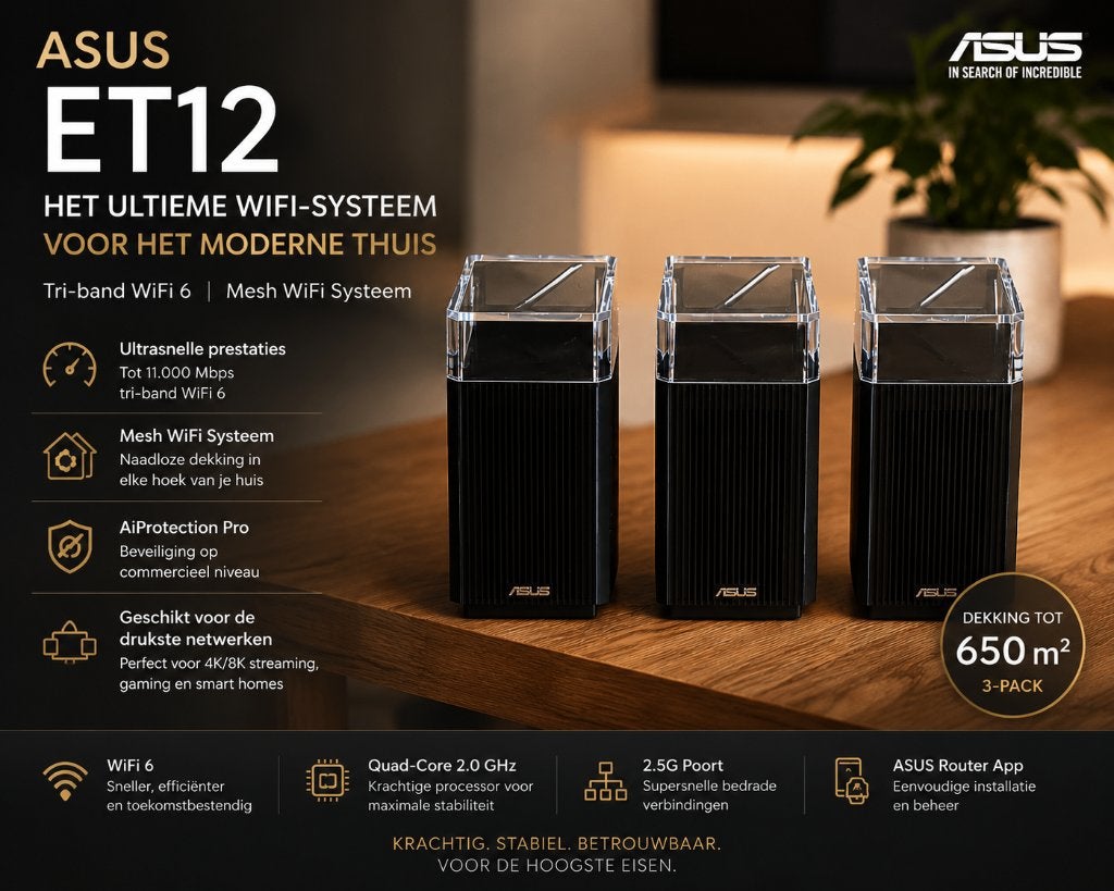 3 x ASUS ZenWiFi ET12 Pro Mesh WiFi 6 Systeem, Ophalen of Verzenden, Zo goed als nieuw, Router, Asus