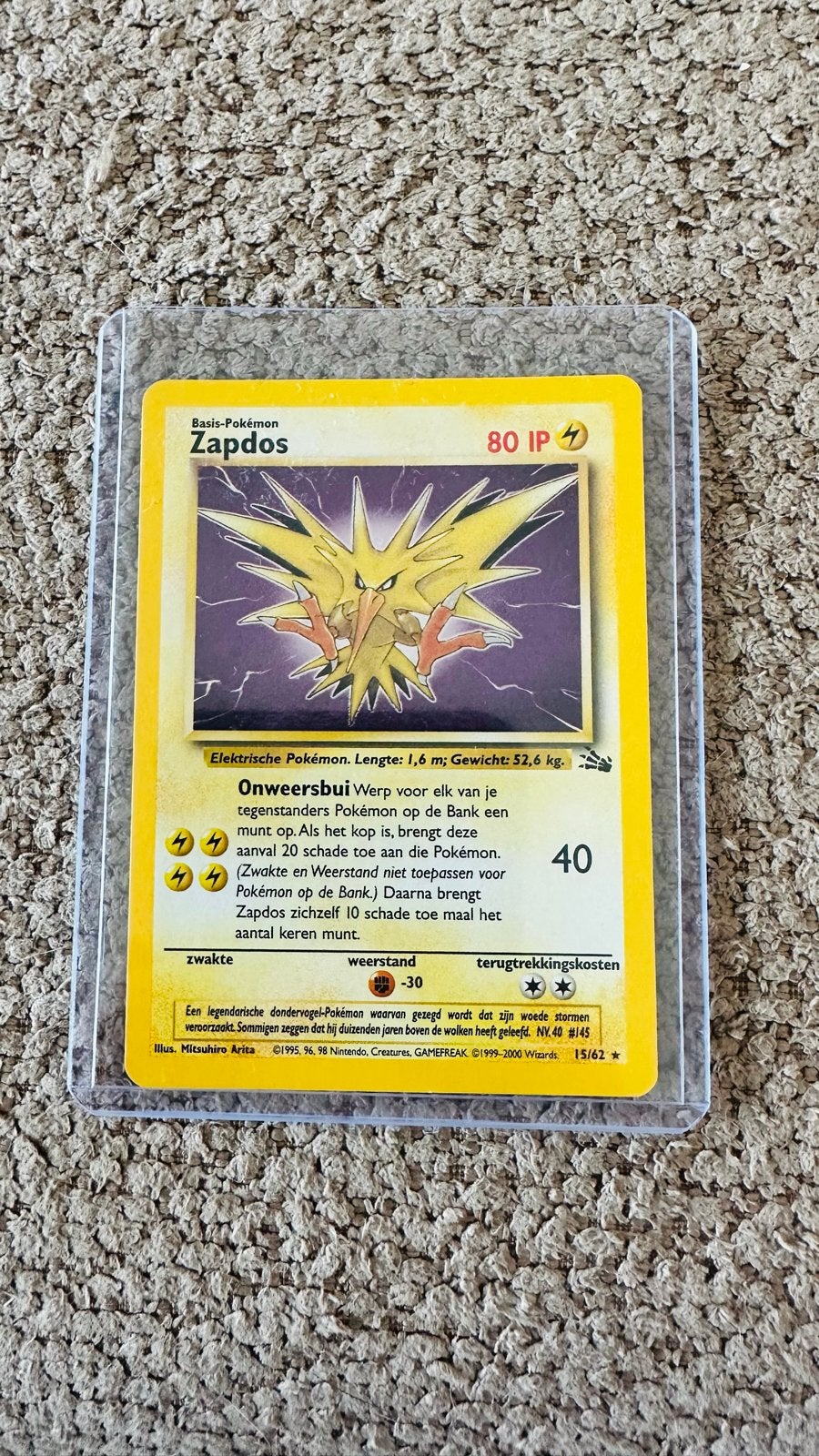 Pokémon Zapdos 15/62 Fossil Set Holo Rare, Ophalen of Verzenden, Zo goed als nieuw, Losse kaart, Foil