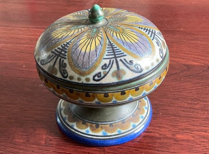 Antieke Gouds Plateel Dekselpot Plazuid (1926) - Decor NS, Antiek en Kunst, Antiek | Schalen, Ophalen of Verzenden