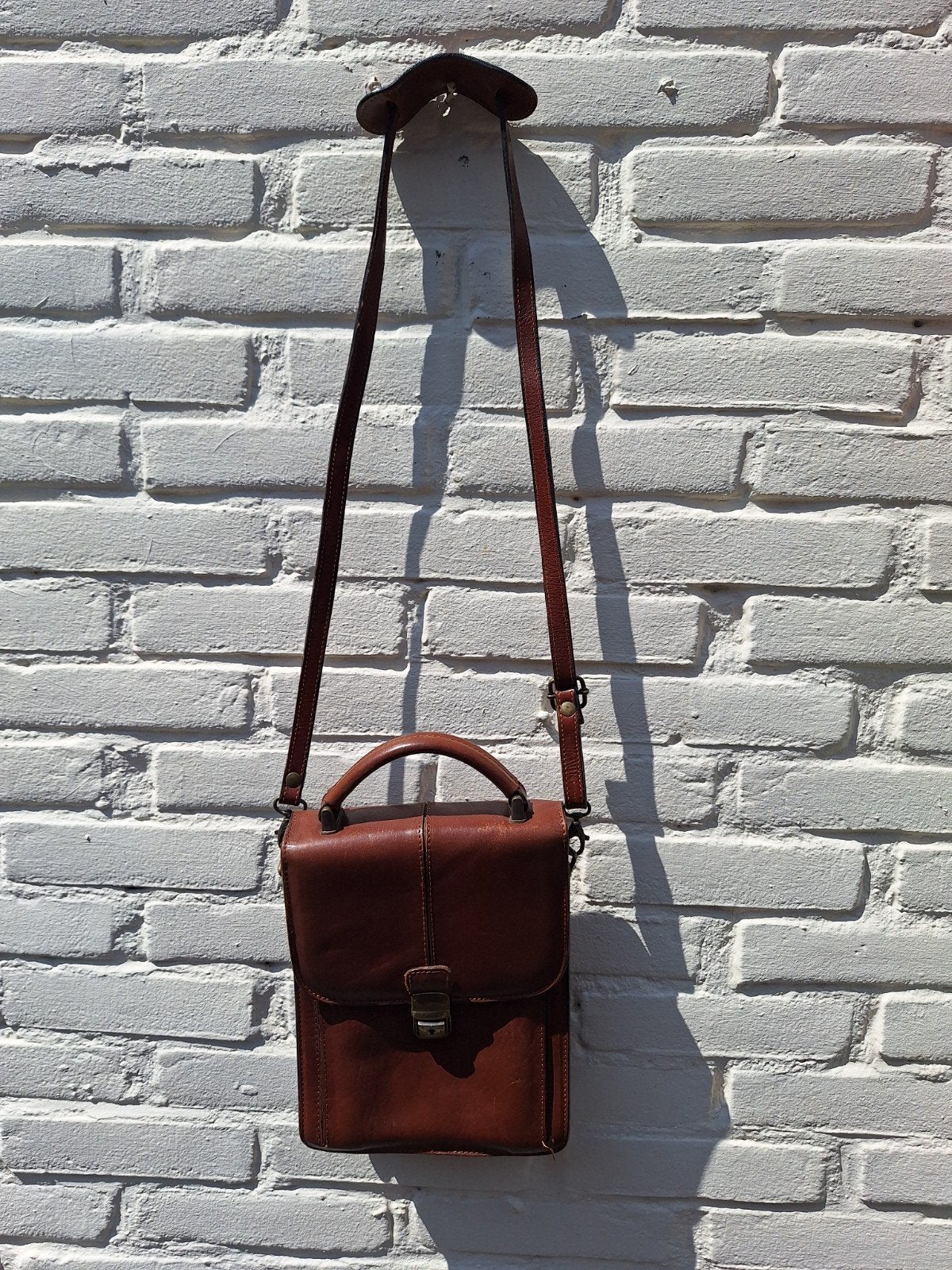 Leren Schoudertasje / Crossbody tasje, bruin, Sieraden, Tassen en Uiterlijk, Bruin, Zo goed als nieuw, Leer, Ophalen