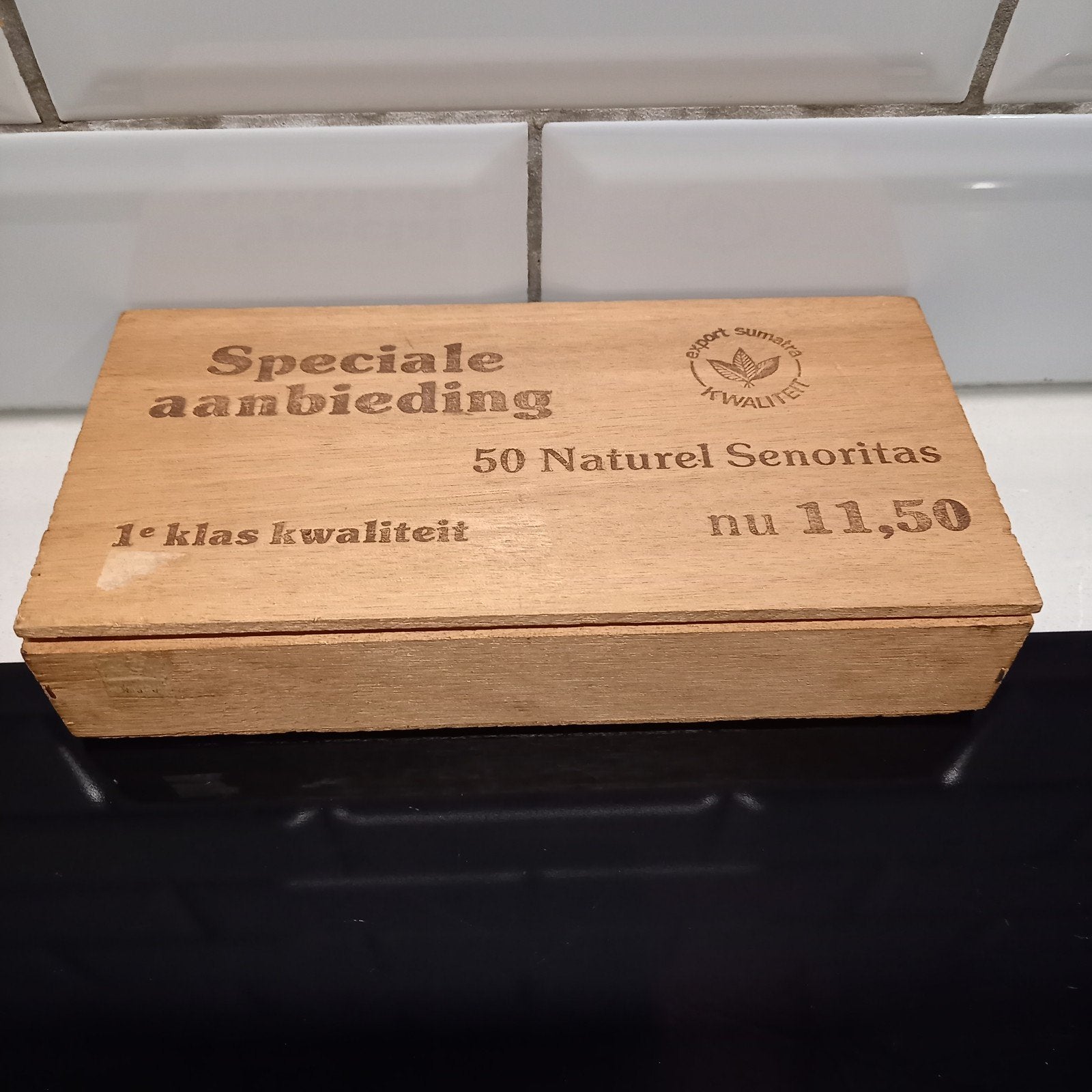 Vintage houten sigarendoosje 50 Naturel Senoritas Guldentijd, Verzenden, Gebruikt