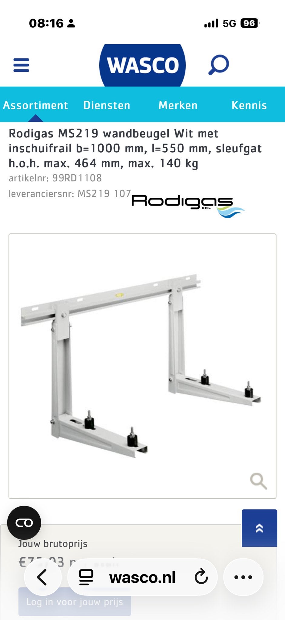 Nieuwe ophangbeugel airco - Rodigas MS219 107, Ophalen of Verzenden, Nieuw, Wandairco, 3 snelheden of meer