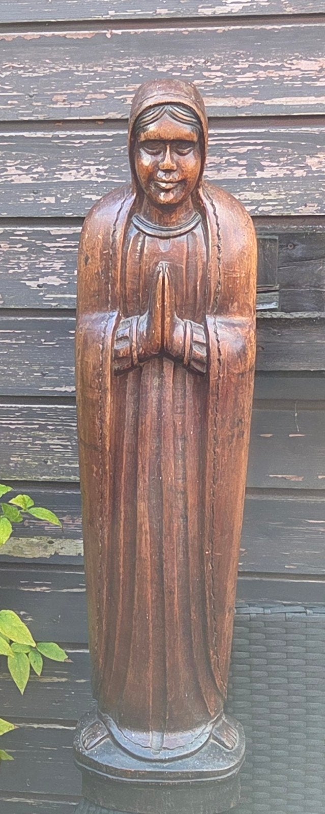 Massief houten Mariabeeld 90cm, Ophalen, Zo goed als nieuw, Beeld(je), Christendom | Katholiek