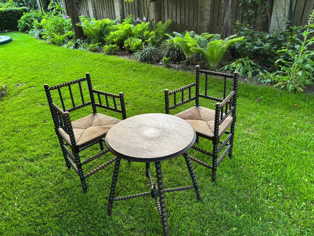 Vintage knobbelstoel- bobbin chairs en tafel, Antiek en Kunst, Antiek | Meubels | Stoelen en Banken, Ophalen