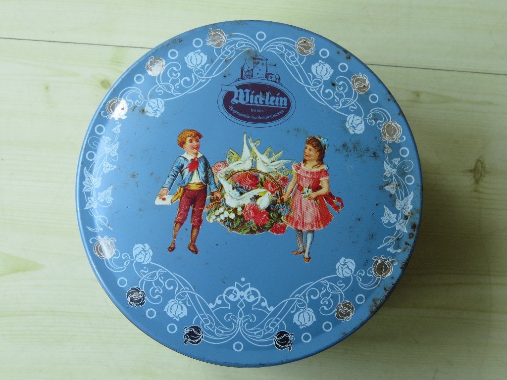 Vintage koektrommel Gottfried Wicklein, Verzamelen, Blikken, Ophalen, Gebruikt, Koek(jes), Overige merken
