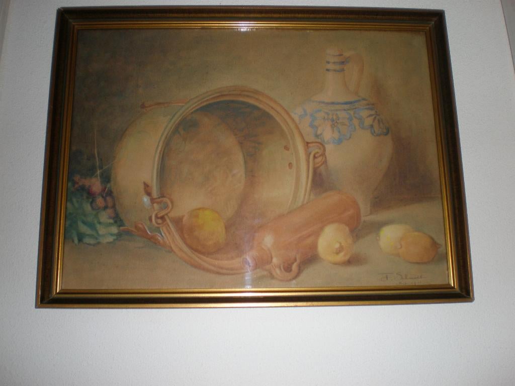Schilderij aquarel f. Schmidt 1911 stilleven in een mooie, Ophalen of Verzenden, Minder dan 50 cm, Schilderij, Minder dan 50 cm