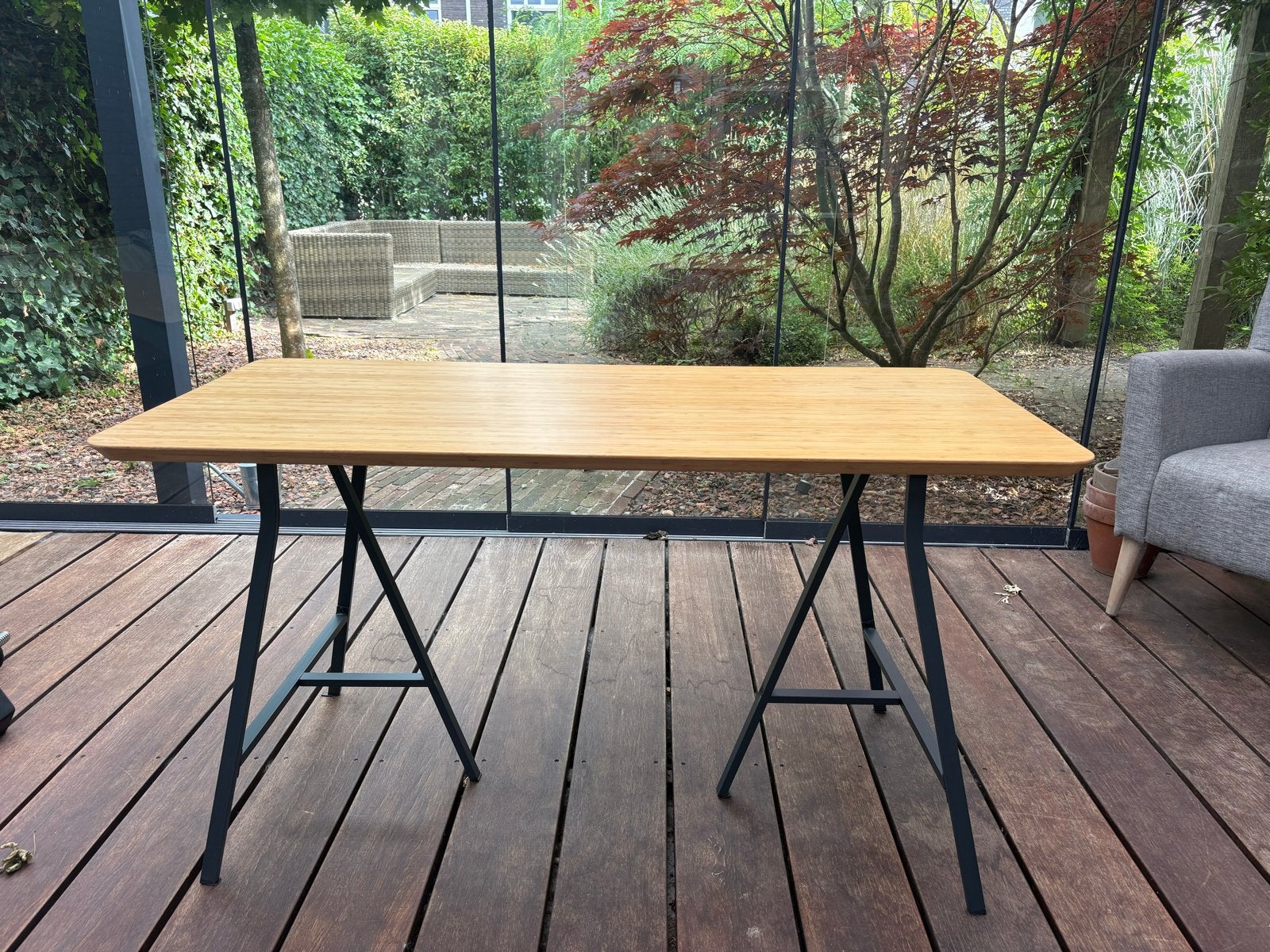 IKEA Bamboe Tafelblad met 2x Schragen - Los of Samen, Ophalen, 100 tot 150 cm, 50 tot 100 cm, Zo goed als nieuw