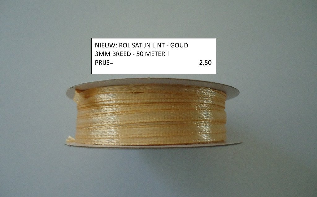 ⚠️nu 2,00 : satijn lint 3mm goud 50meter ( alleen verzenden, Ophalen, Nieuw, Overige thema's, Overige typen