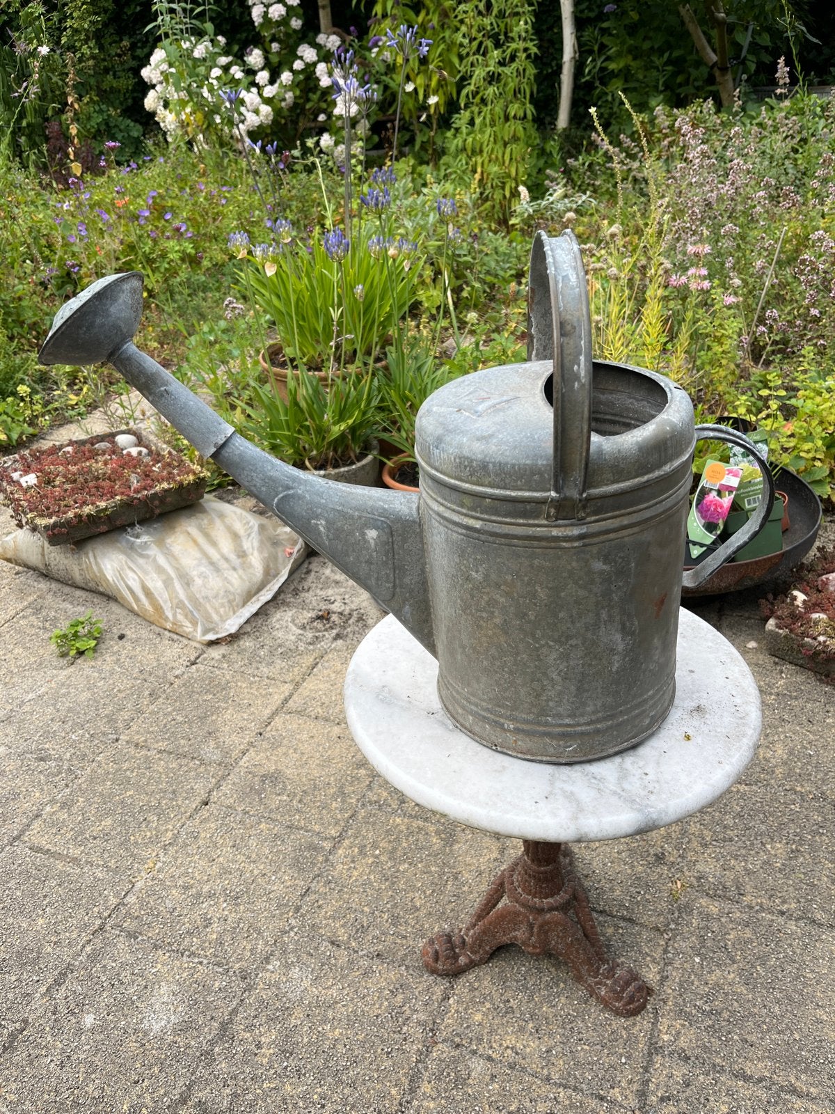 Vintage brocante Zinken Gieter - Decoratief Tuinitem, Tuin en Terras, Gieters, Ophalen of Verzenden, Gebruikt, Metaal