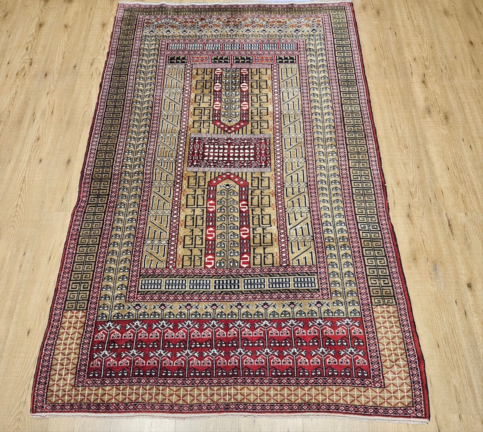 Vintage handgeknoopt oosters tapijt karachi 195x123, Info@SlatsAntiek.nl, Tweedehands, 100 tot 150 cm, Perzisch