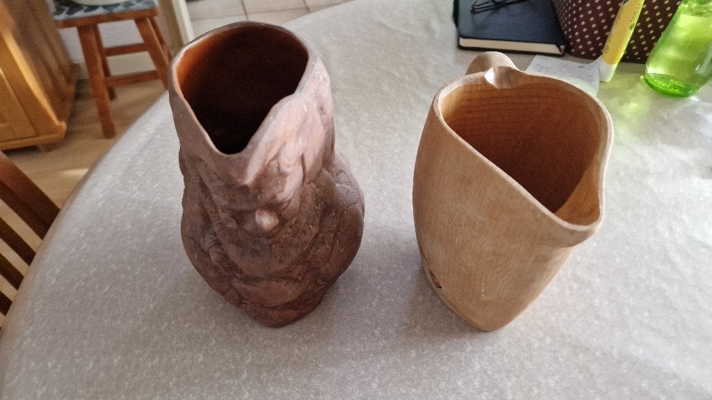 2 oude waterkannen hout en aardewerk, Ophalen of Verzenden