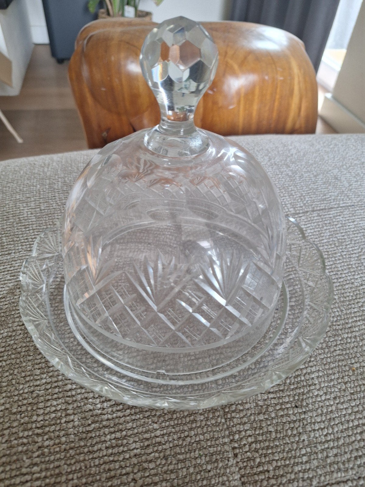 Glazen botervloot met deksel - Kristal look, Antiek en Kunst, Ophalen of Verzenden