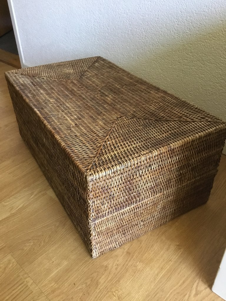 Birma riet grote mand met deksel 69,5 x 39,5 x 28 cm, Huis en Inrichting, Woonaccessoires | Schalen en Manden, Gebruikt, Met deksel