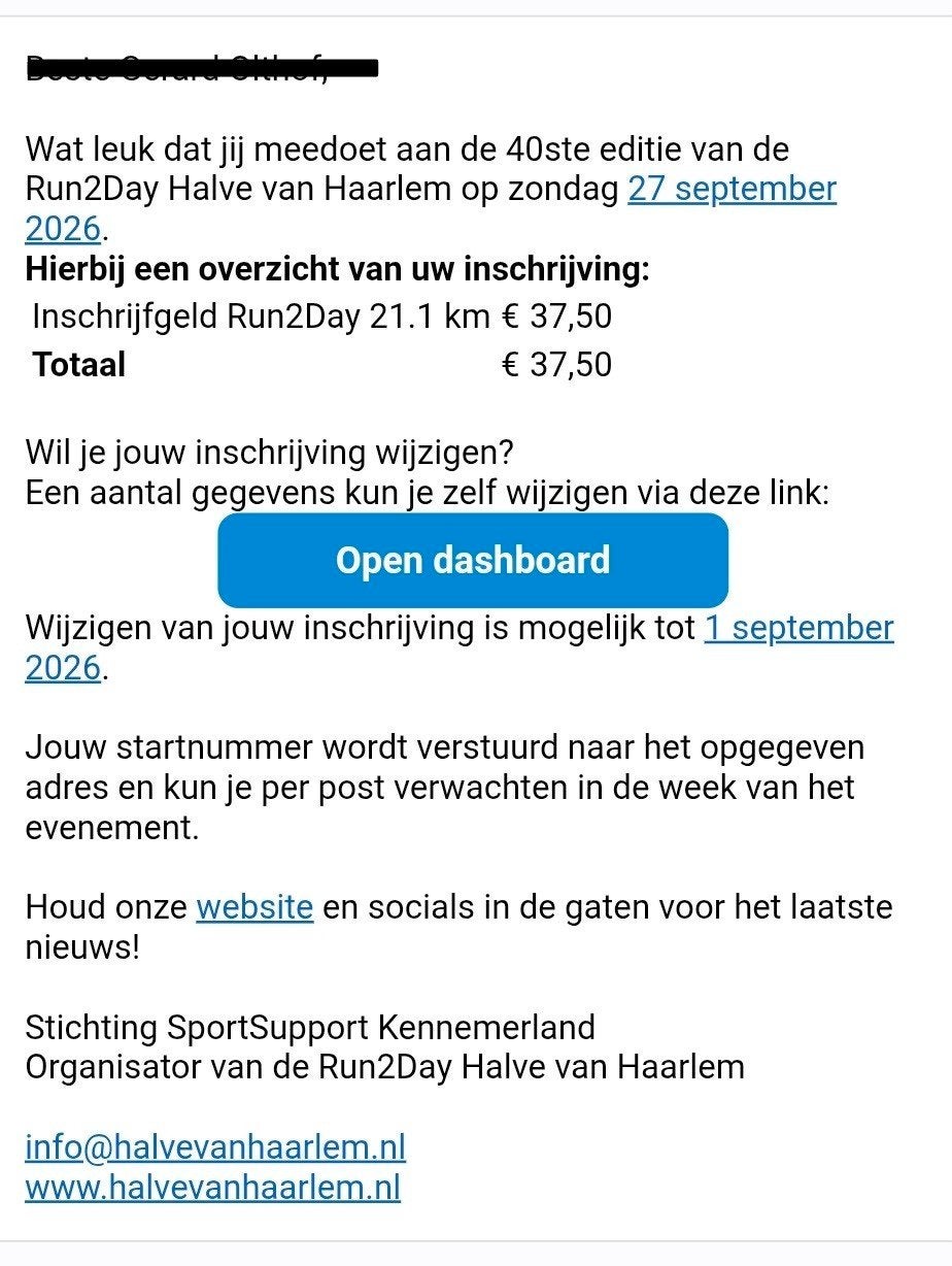 Halve van Haarlem 21,1 km, Eén persoon