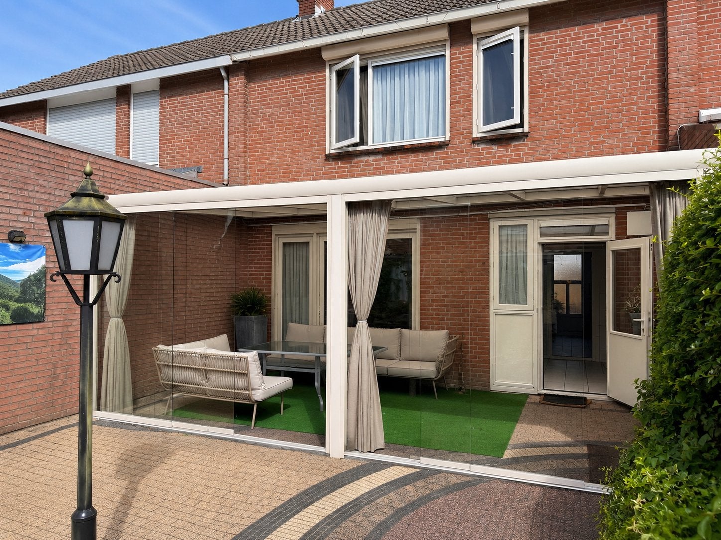 Serre met glazen schuifwand - 634x317cm, Doe-het-zelf en Verbouw, Ophalen, Gebruikt, Overige typen, 160 cm of meer