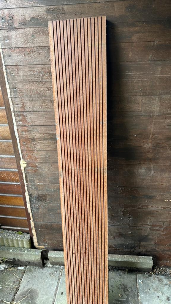 3 Hardhouten planken 1.8m lang, 45mm dik, Ophalen of Verzenden, Gebruikt, Hout