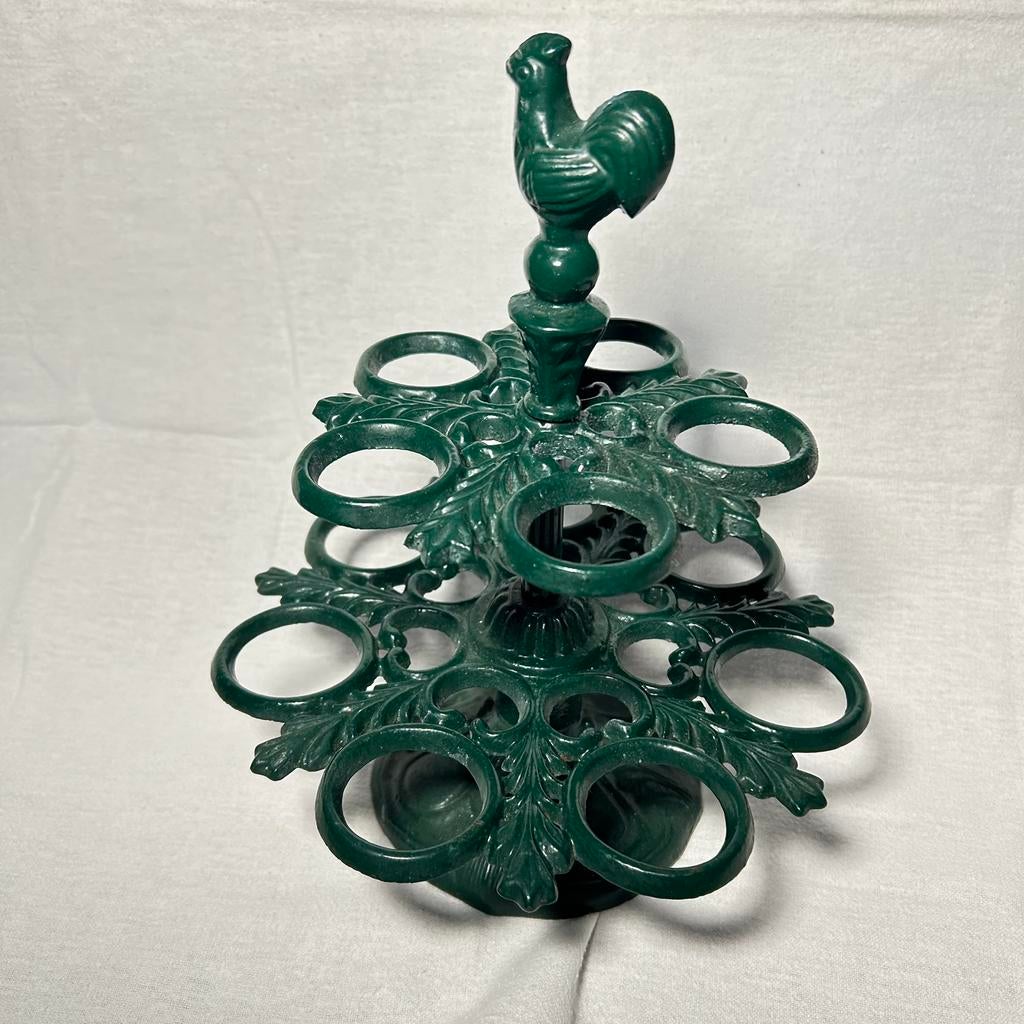 Groene gietijzeren vintage eierrek, kip, 25 cm, Ophalen of Verzenden