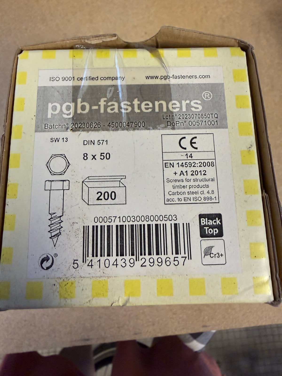 Houtdraadbouten M8 X 50 mm Zwart Verzinkt - Doos 200 stuks, Ophalen of Verzenden, Nieuw, 50 tot 100 mm, Schroeven