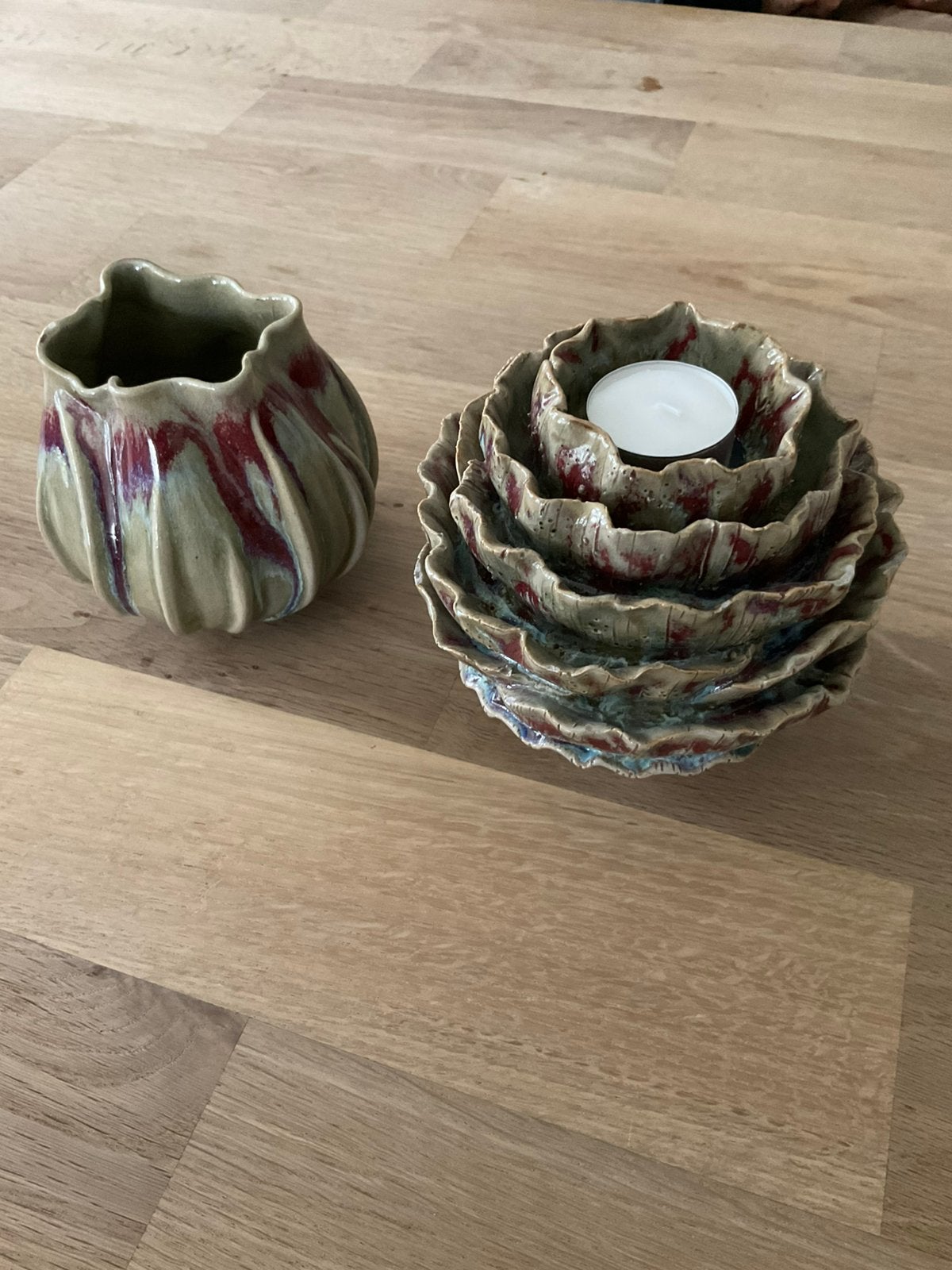 Des Pots vaasjes, 2 stuks, Huis en Inrichting, Ophalen, Gebruikt, Handgemaakt, Meerkleurig