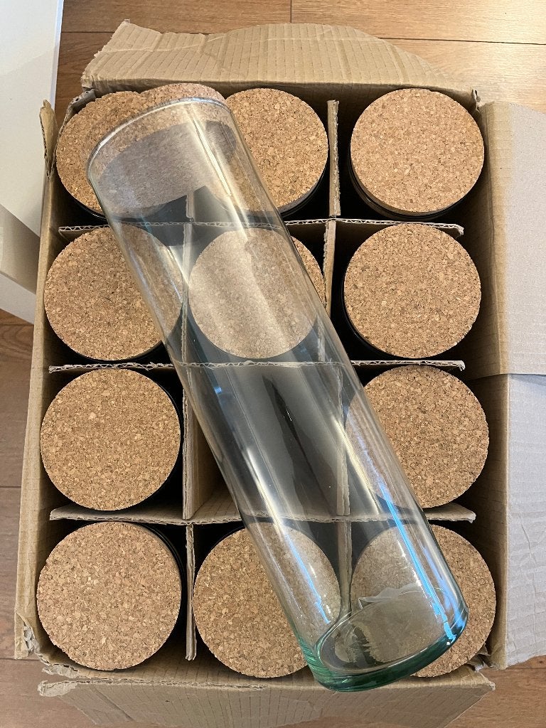 Mooie vaas van glas Stolp met dop kurk, Huis en Inrichting, Ophalen, Nieuw, Glas, 30 cm