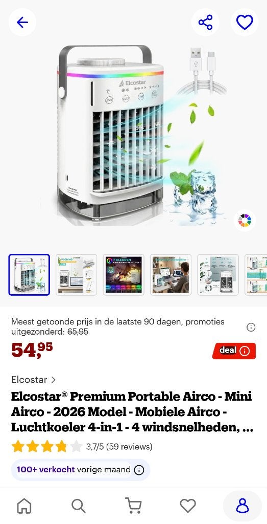 mobiele aircooler, Minder dan 60 m³, 3 snelheden of meer, Ophalen of Verzenden, Zo goed als nieuw