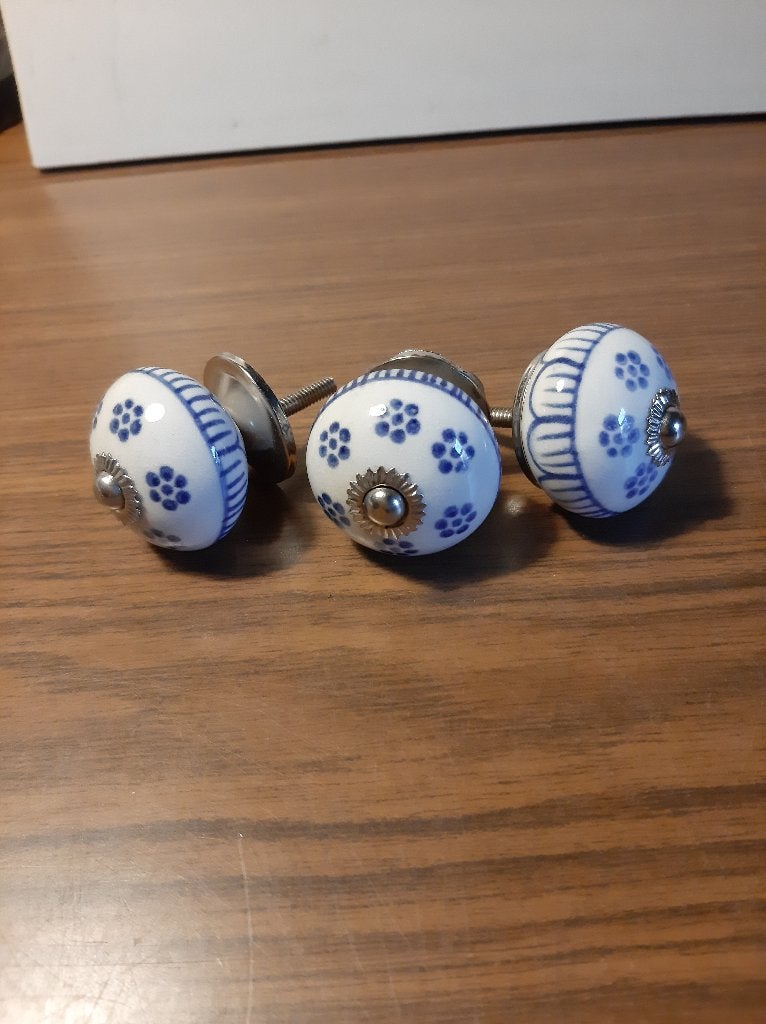 Set van 3 keramische ladeknoppen, blauw-wit decor, Ophalen of Verzenden