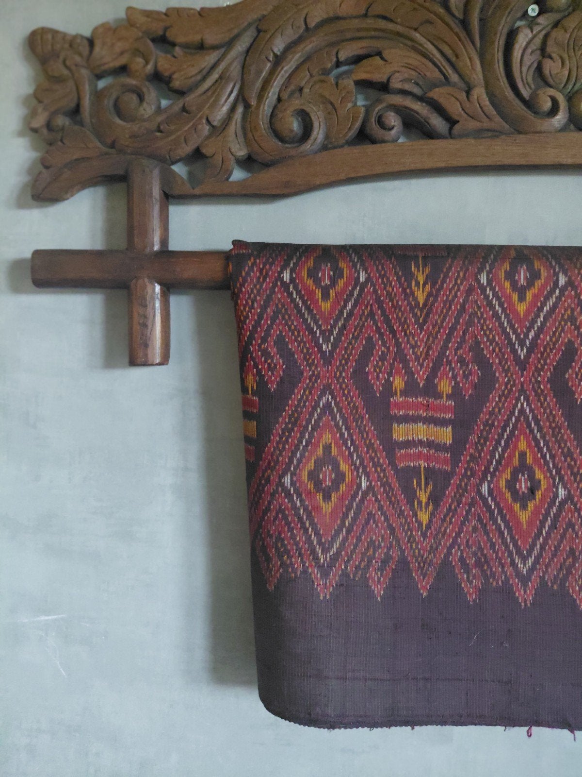 Houten/geweven Ikat Aziatische, Indonesische Wanddecoratie, Ophalen of Verzenden