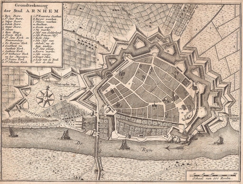 Arnhem. Grondteekening der Stad Arnhem. Tirion ca. 1749, Cartografie, Ophalen of Verzenden, Gravure, 23 cm