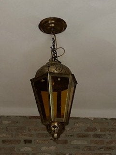 Koperen hanglamp, Huis en Inrichting, Antiek, Gebruikt, Glas, E27 (groot)