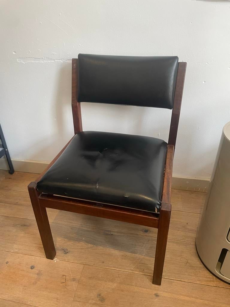 Vintage Pastoe Eetkamerstoel - Zwart Skai & Hout, Antiek en Kunst, Ophalen of Verzenden