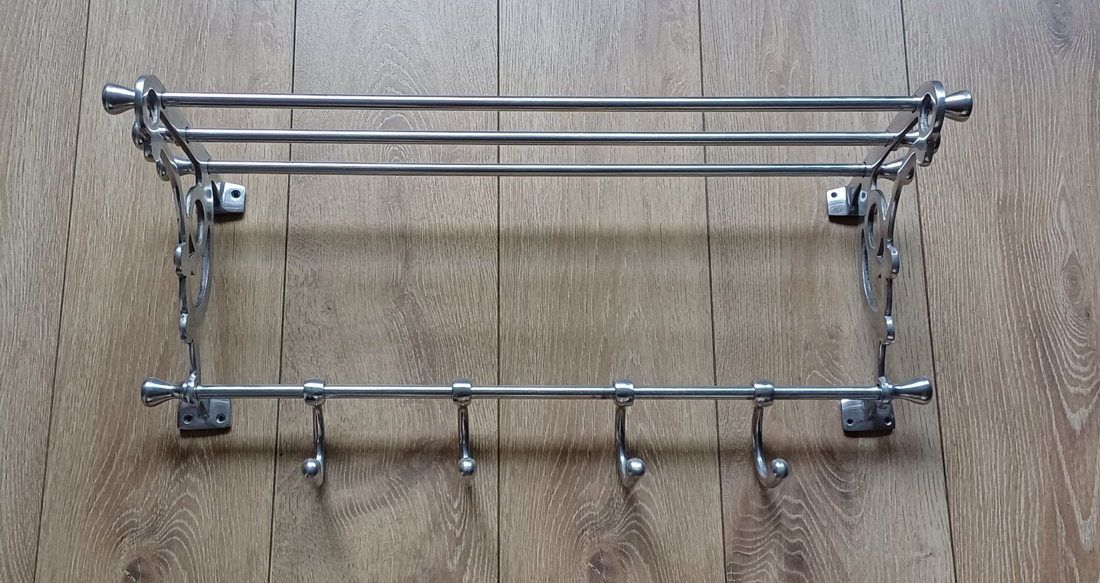 Vintage chromen wandkapstok met hoedenrek – 73 cm, Wandkapstok, Gebruikt, Ophalen of Verzenden, Minder dan 100 cm
