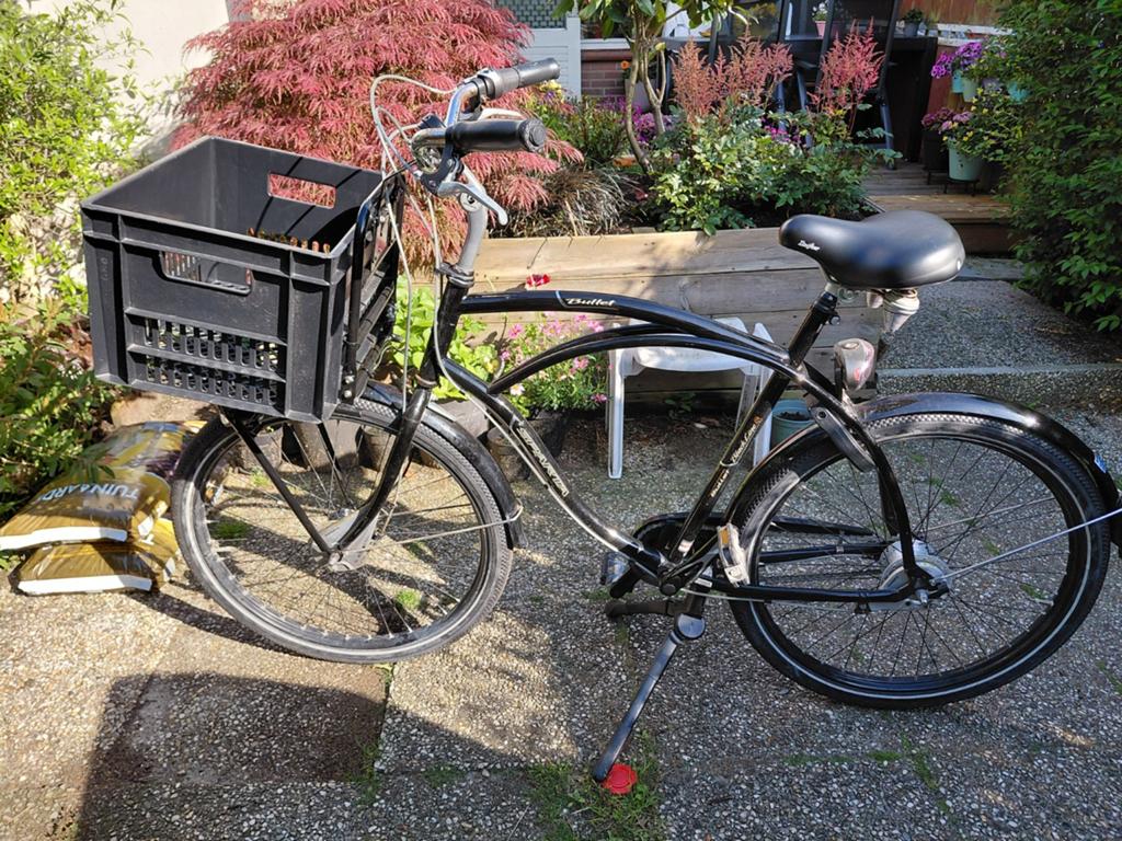 Herenfiets Bullet line met handrem en krat - Zwart, Gebruikt, Velgrem, Versnellingen, Ophalen