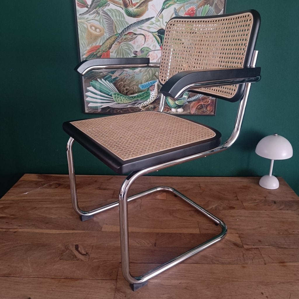 3x Cesca Breuer buisframe stoel zwart rotan webbing leuning, Ophalen of Verzenden, Zo goed als nieuw, Zwart, Bureaustoel