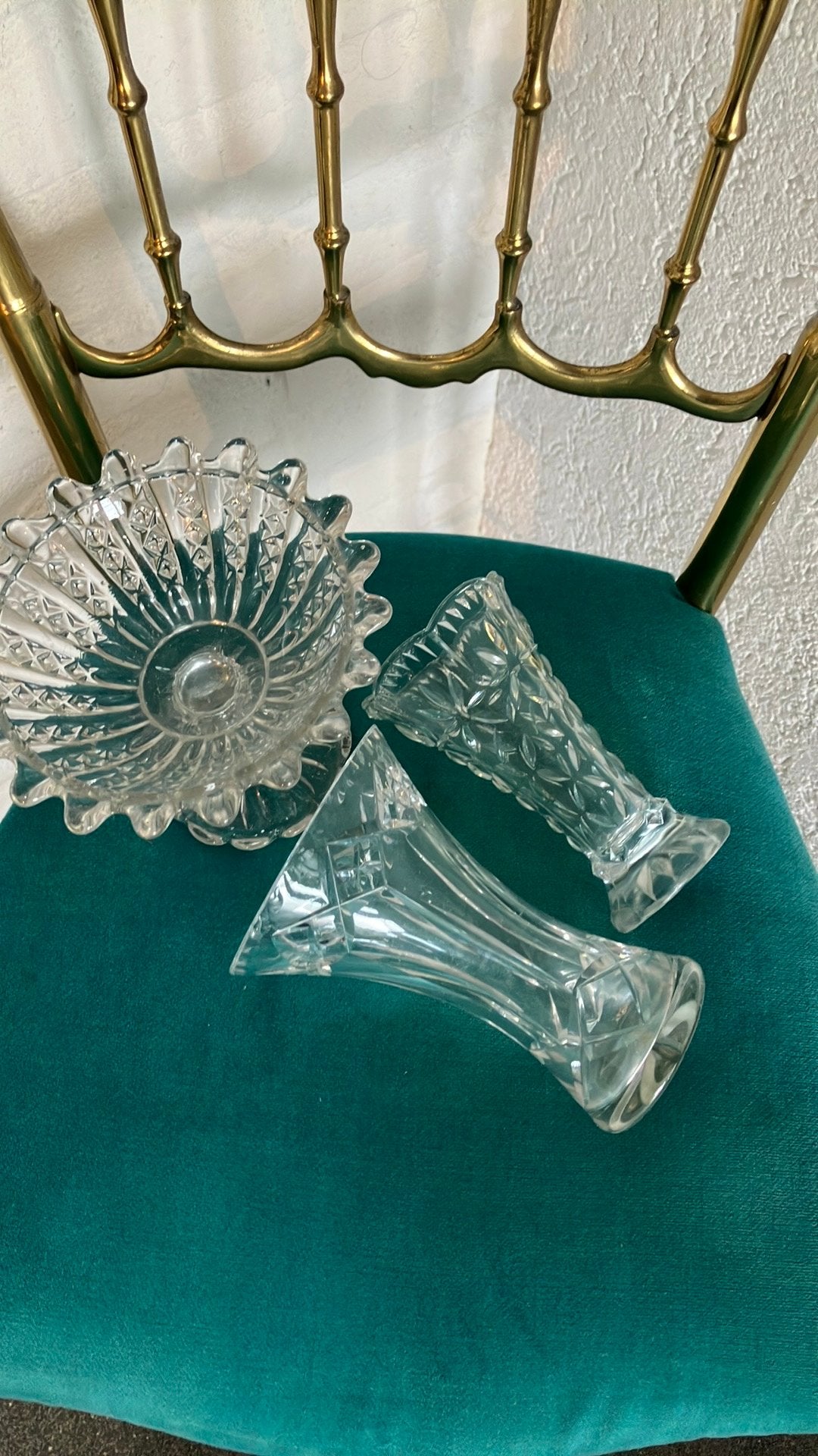Vintage bonbon schaaltje en 2 vaasjes, Antiek en Kunst, Antiek | Glas en Kristal, Ophalen of Verzenden