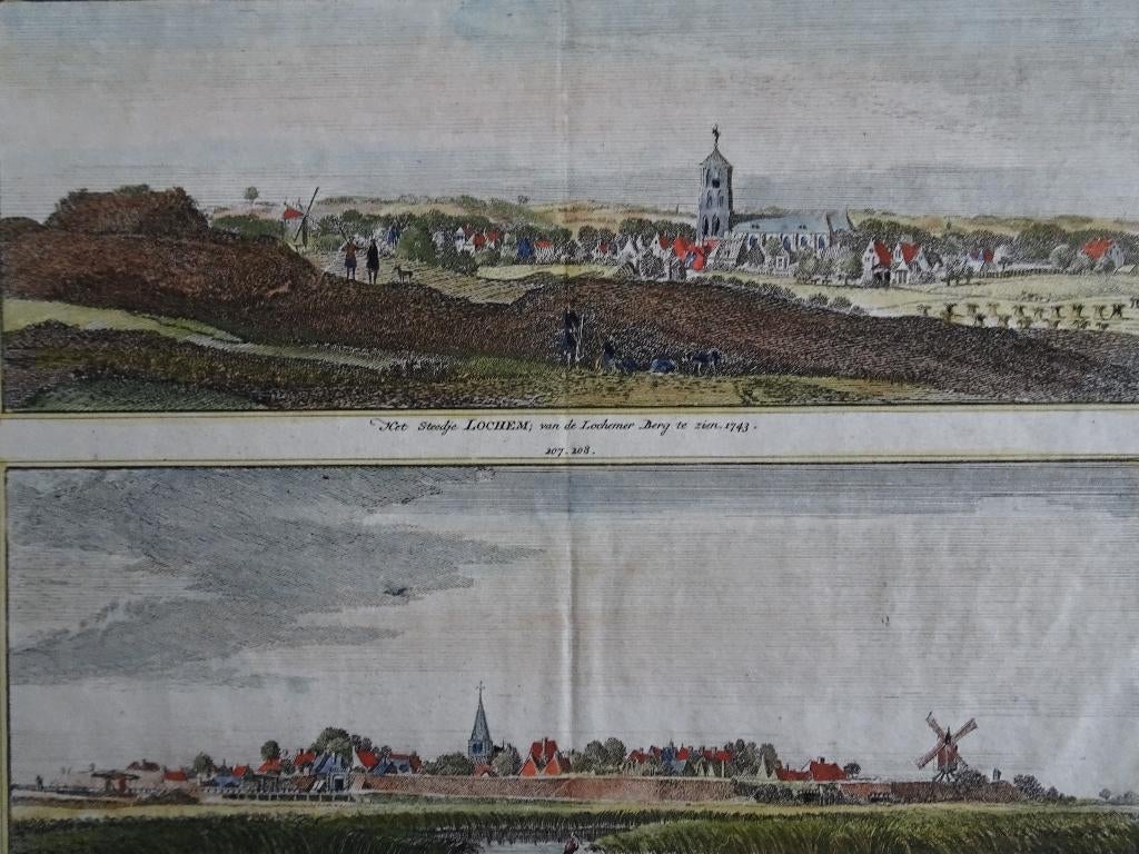 gravure kleur Lochem boekenstad Bredevoort H. Spilman 1743, Antiek en Kunst, Verzenden, Stadsgezicht, Gravure, 1700 - 1799