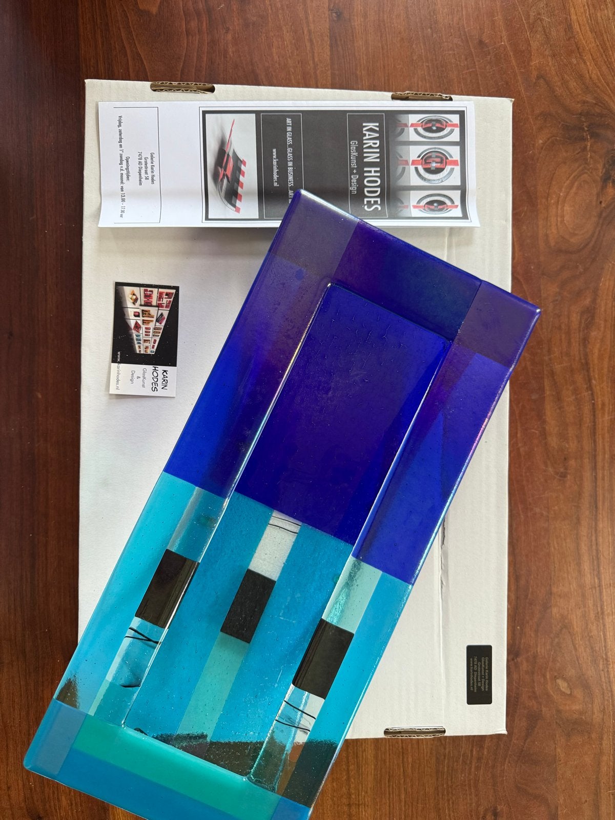 Unieke glazen schaal van Karin Hodes - Blauw/Turquoise, Ophalen of Verzenden