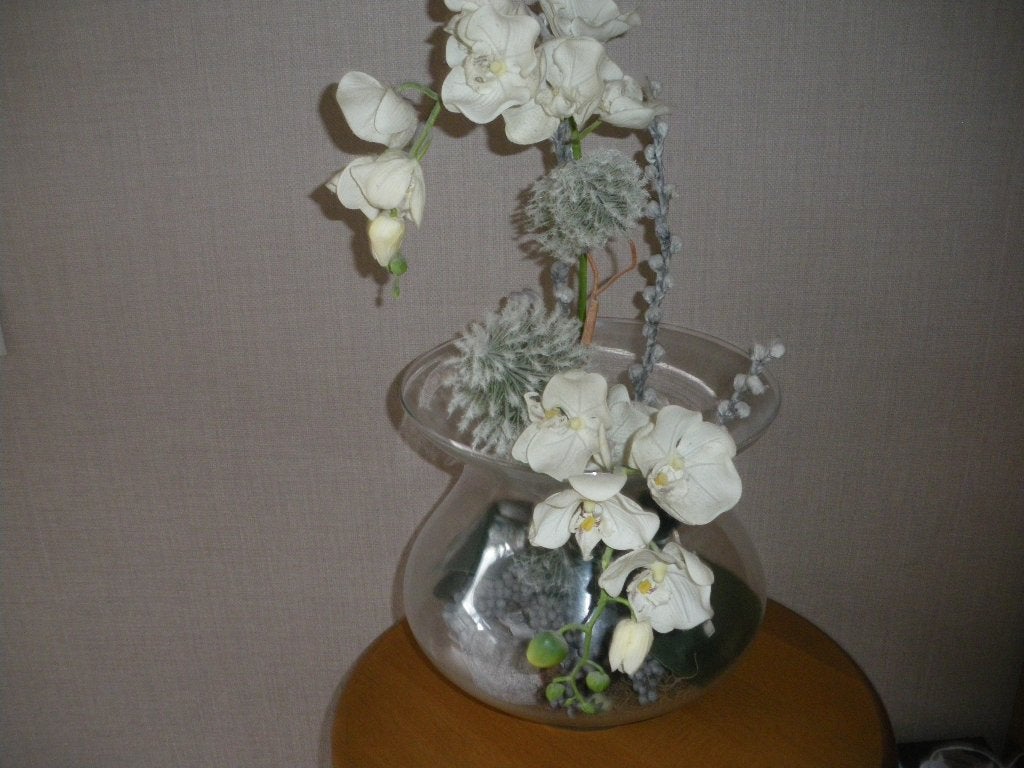 zgan hele mooie opgevulde glazen vaas met kunst orchidee, Ophalen, Zo goed als nieuw