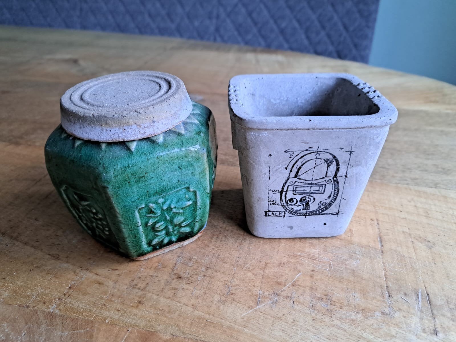 Vintage Gemberpot met Deksel - Groen Keramiek, Antiek en Kunst, Ophalen of Verzenden