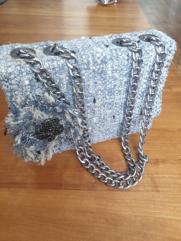 bloktasje met ketting Zilvergrijs, Ophalen of Verzenden, Nieuw, Grijs, Handtas