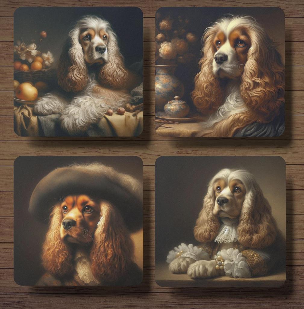 Amerikaanse Cockerspaniël Rembrandt onderzetters met houder, Ophalen of Verzenden, Nieuw, Glas of Kopje
