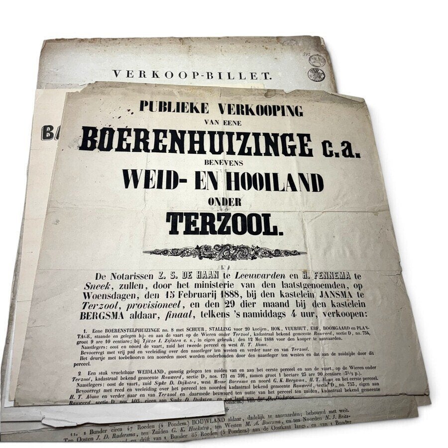 Map met zeven Friese veilingaffiches, periode 1823-1918