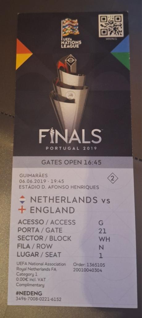 TICKET Nations League 2019 Nederland v Engeland, Ophalen of Verzenden, Zo goed als nieuw, Buitenlandse clubs, Overige typen