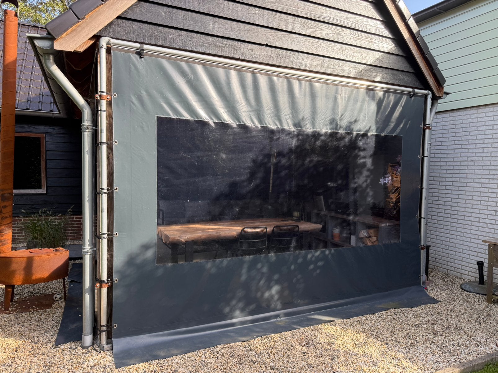 Verandazeil met deur 400x265 en 300x265, Ophalen, Zo goed als nieuw, 15 m² of meer, Zeil